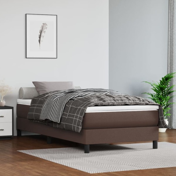 Estructura de cama box spring cuero sintético marrón 100x200 cm