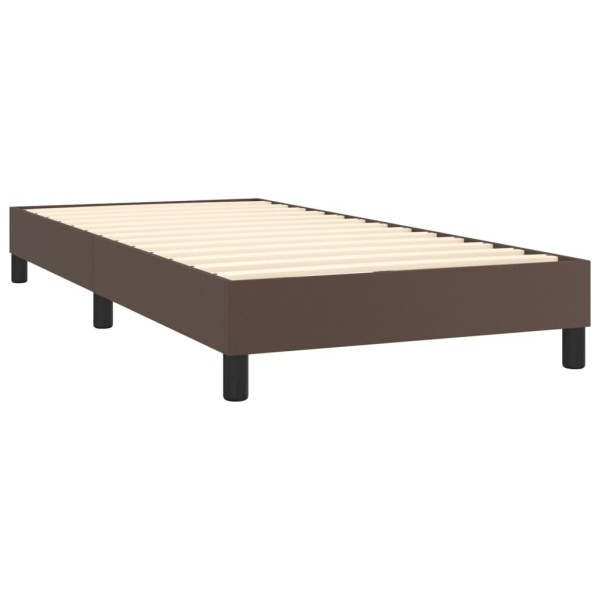 Estructura de cama box spring cuero sintético marrón 100x200 cm