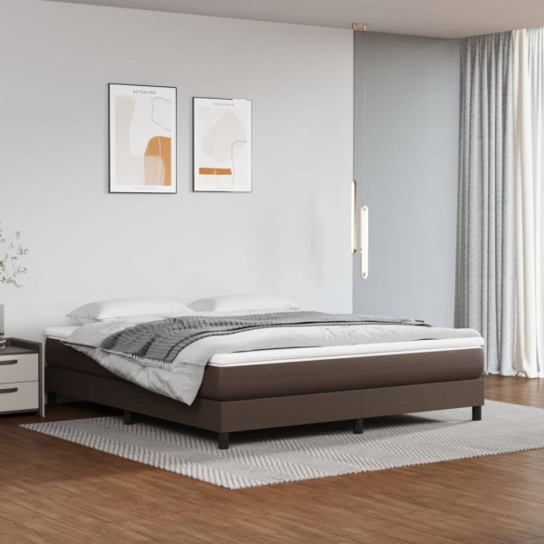 Estructura de cama box spring cuero sintético marrón 160x200 cm