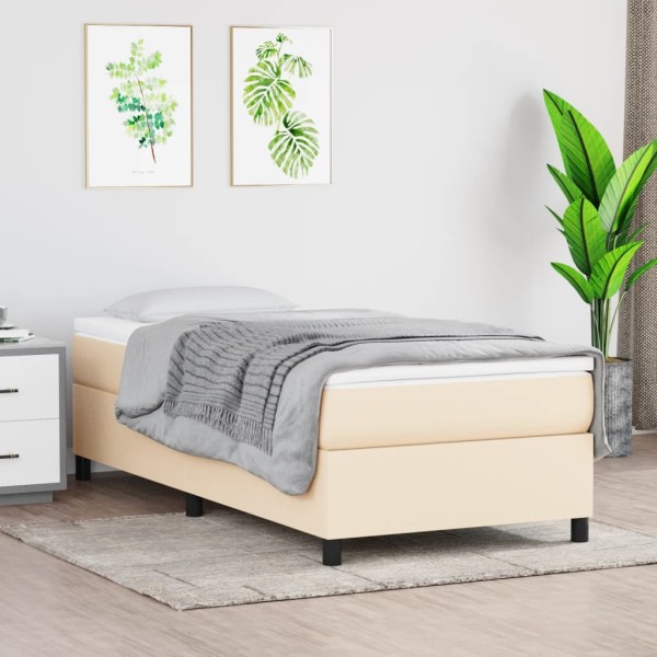 Estructura de cama box spring tela color crema 90x190 cm