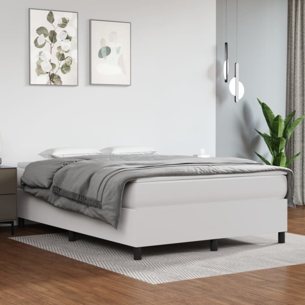 Estructura de cama box spring cuero sintético blanco 140x190 cm