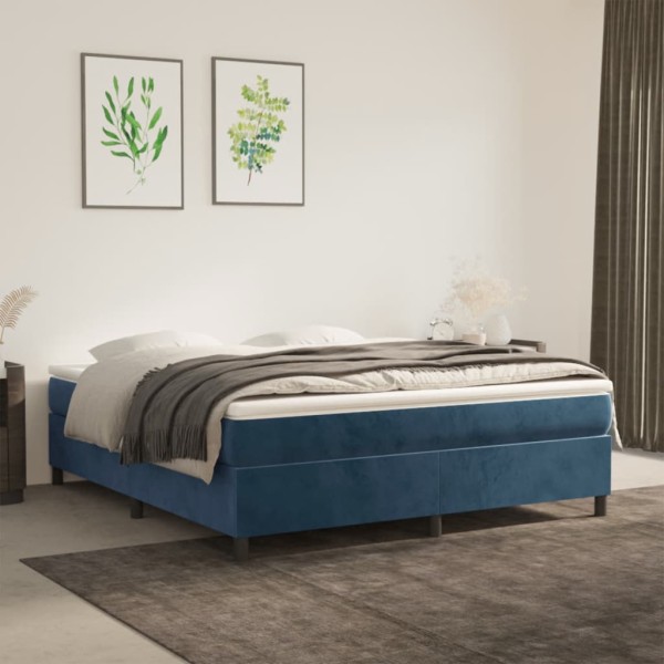 Estructura de cama box spring terciopelo azul oscuro 160x200 cm