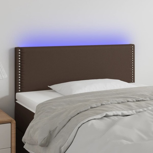 Cabecero con LED cuero sintético marrón 90x5x78/88 cm