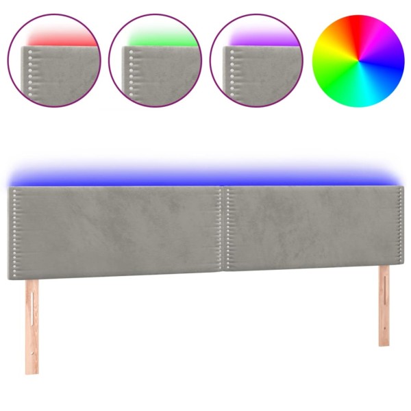 Cabecero con LED de terciopelo gris claro 180x5x78/88 cm