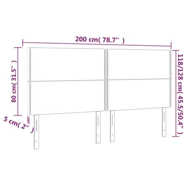 Cabecero con luces LED terciopelo gris oscuro 200x5x118/128 cm