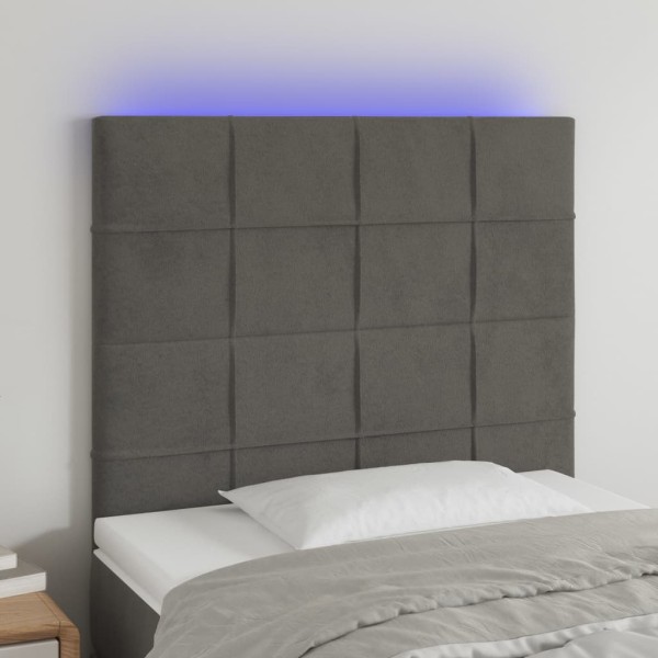 Cabecero con luces LED terciopelo gris oscuro 80x5x118/128 cm