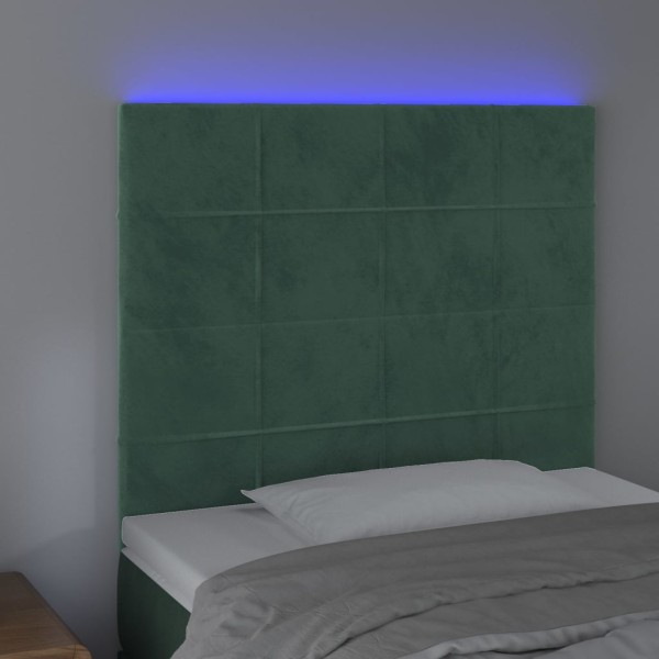 Cabecero con luces LED terciopelo verde oscuro 80x5x118/128 cm