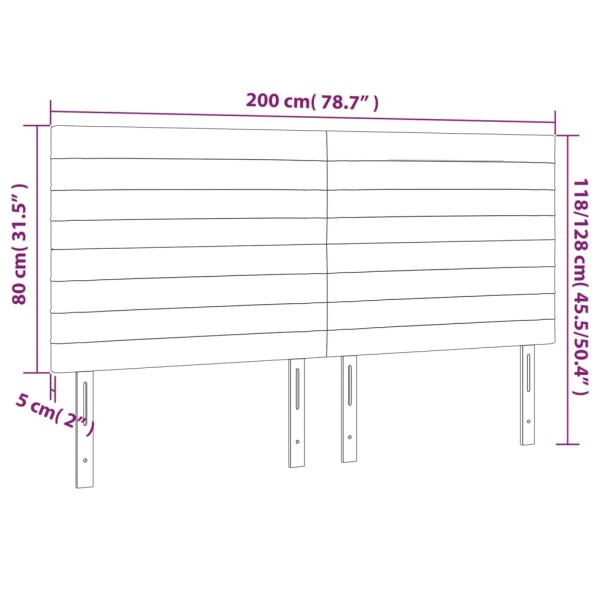 Cabecero con luces LED tela gris claro 200x5x118/128 cm