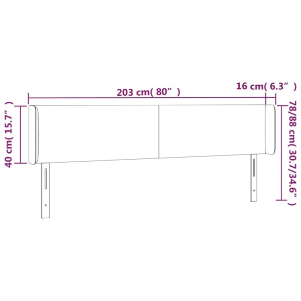 Cabecero con LED de tela gris claro 203x16x78/88 cm