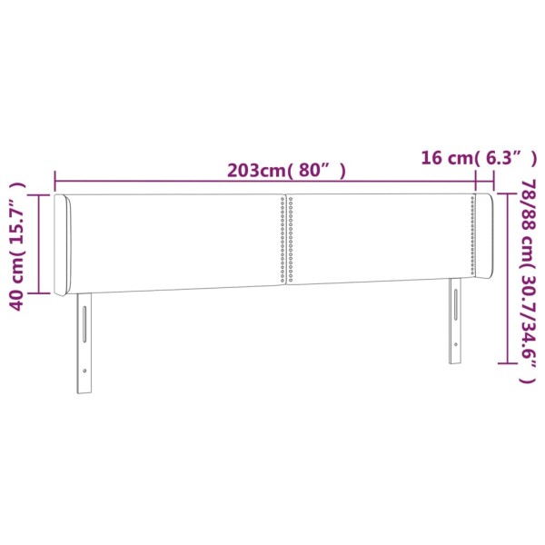 Cabecero con LED de terciopelo gris oscuro 203x16x78/88 cm