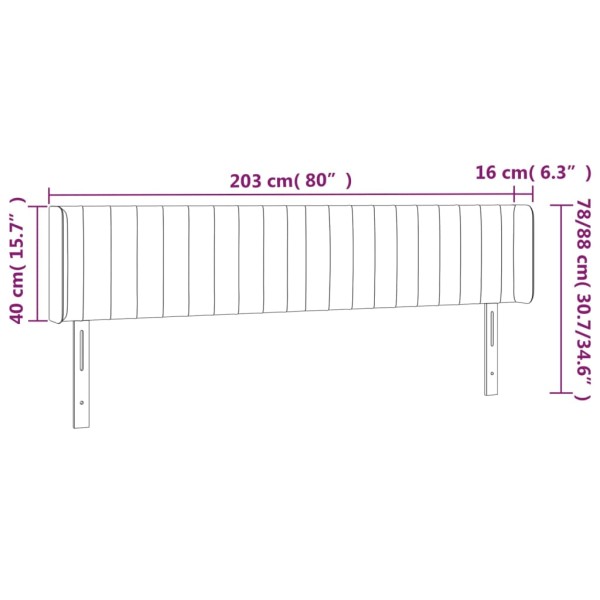 Cabecero con LED de tela azul 203x16x78/88 cm