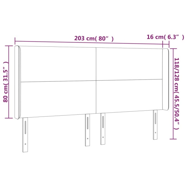 Cabecero con LED de terciopelo rosa 203x16x118/128 cm