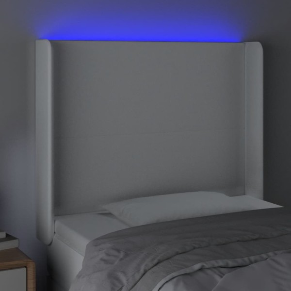 Cabecero con LED cuero sintético blanco 103x16x118/128 cm