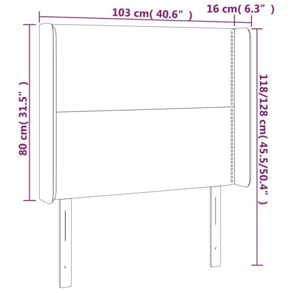 Cabecero con LED de tela gris claro 103x16x118/128 cm