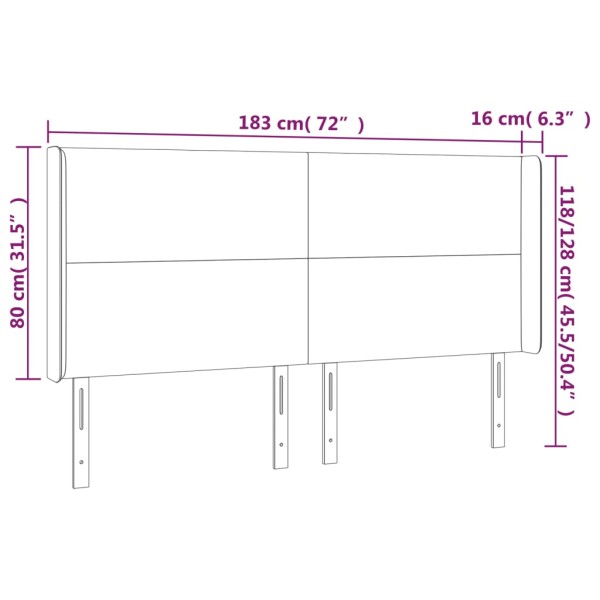 Cabecero con LED cuero sintético negro 183x16x118/128 cm