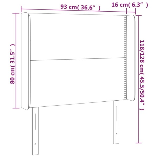 Cabecero con LED de tela marrón oscuro 93x16x118/128 cm