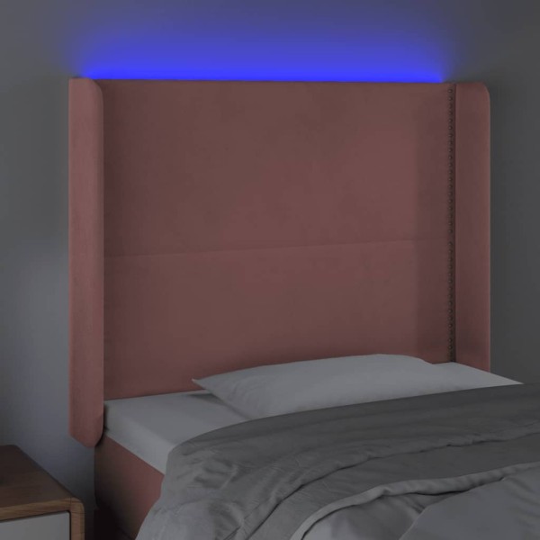 Cabecero con LED de terciopelo rosa 93x16x118/128 cm