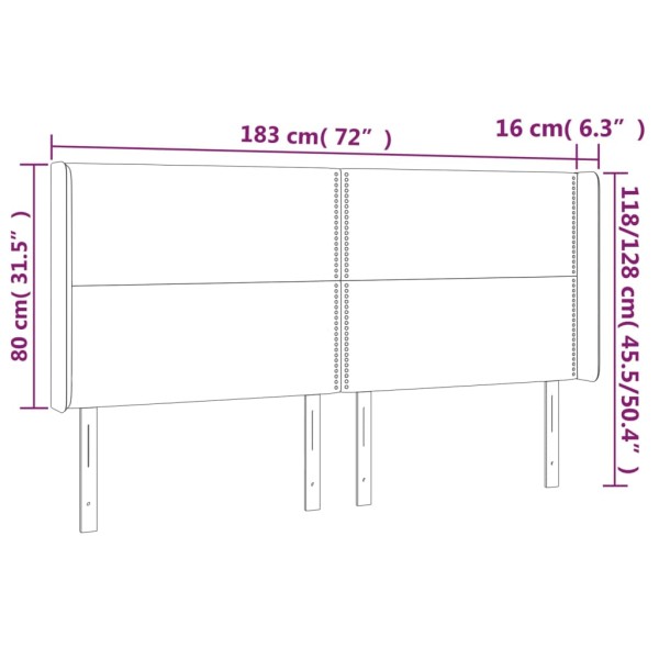 Cabecero con LED de tela azul 183x16x118/128 cm