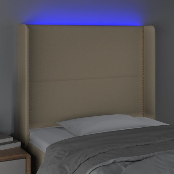 Cabecero con LED de tela color crema 83x16x118/128 cm