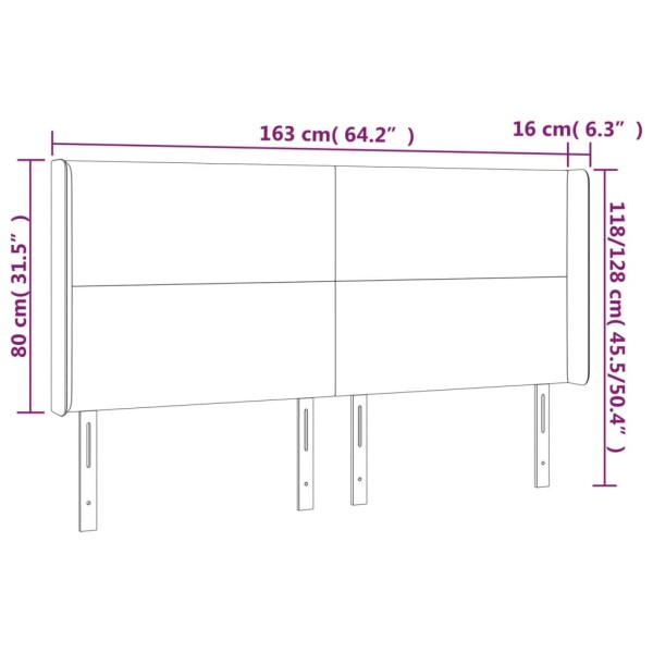 Cabecero con LED cuero sintético color crema 163x16x118/128 cm