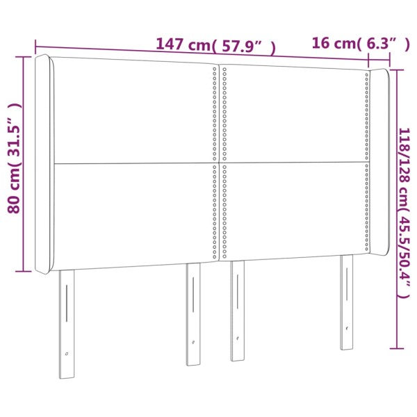 Cabecero con LED cuero sintético capuchino 147x16x118/128cm