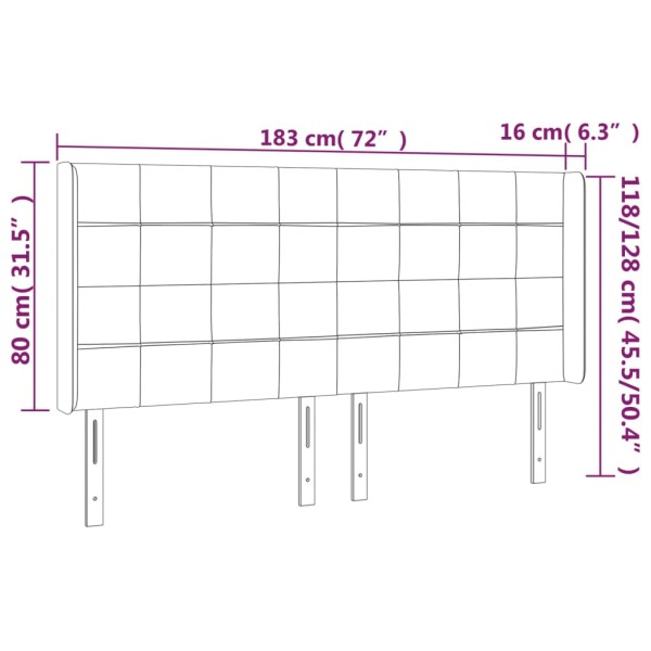 Cabecero con LED de tela gris claro 183x16x118/128 cm