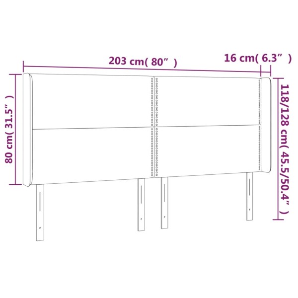 Cabecero con LED cuero sintético blanco 203x16x118/128 cm