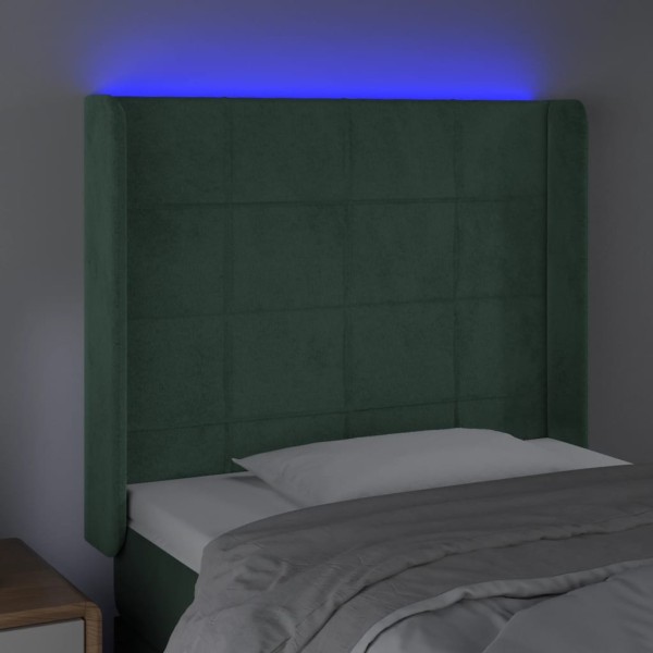 Cabecero con LED de terciopelo verde oscuro 83x16x118/128 cm