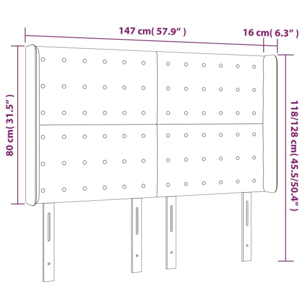 Cabecero con LED cuero sintético negro 147x16x118/128 cm