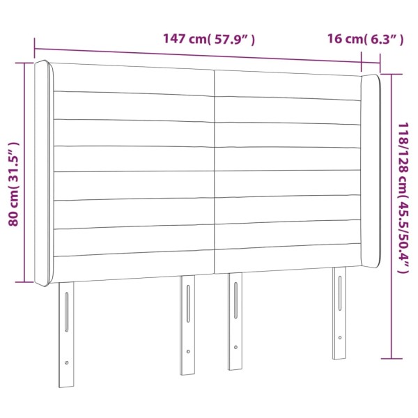 Cabecero con LED de terciopelo gris oscuro 147x16x118/128 cm