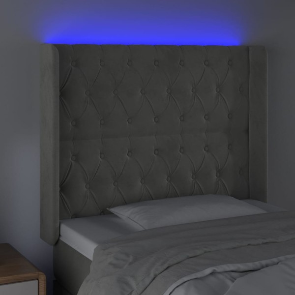 Cabecero con LED de terciopelo gris claro 93x16x118/128 cm