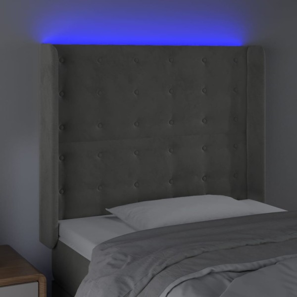 Cabecero con LED de terciopelo gris claro 83x16x118/128 cm