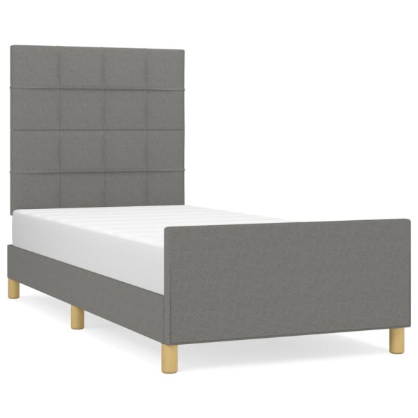 Estructura de cama con cabecero de tela gris oscuro 90x190 cm