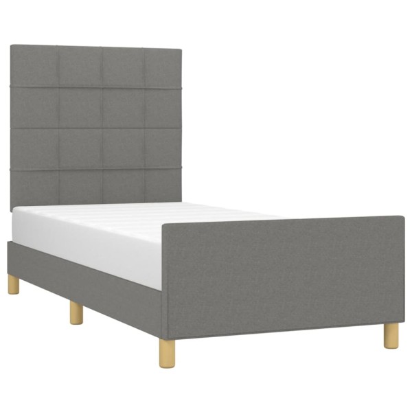 Estructura de cama con cabecero de tela gris oscuro 90x190 cm