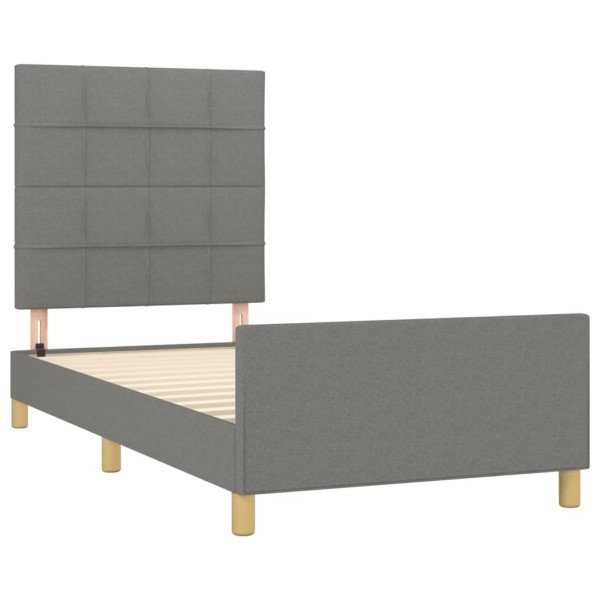 Estructura de cama con cabecero de tela gris oscuro 90x190 cm