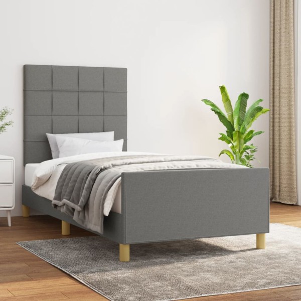 Estructura de cama con cabecero de tela gris oscuro 90x200 cm