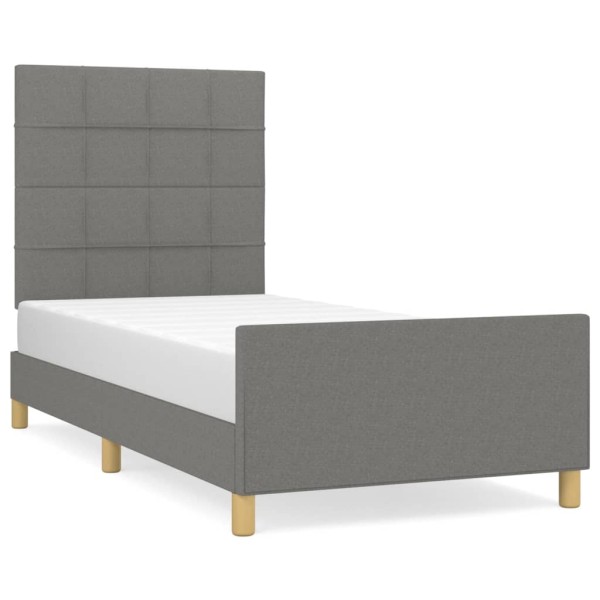 Estructura de cama con cabecero de tela gris oscuro 90x200 cm