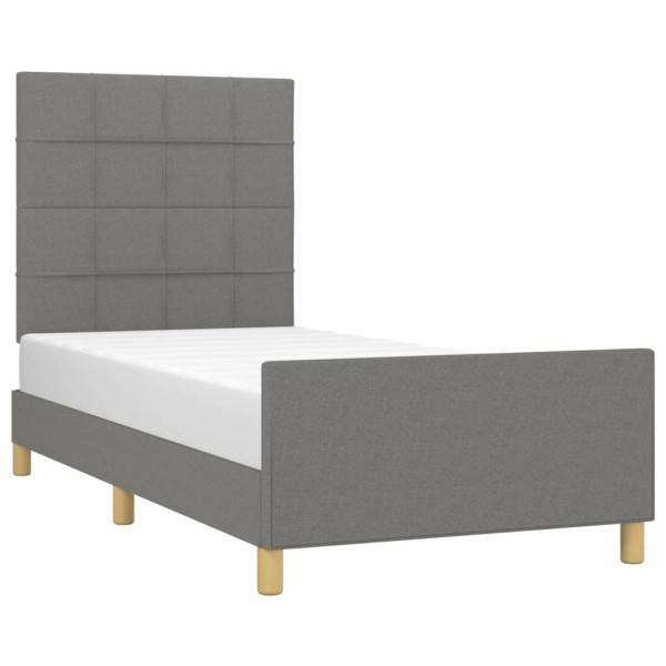 Estructura de cama con cabecero de tela gris oscuro 90x200 cm