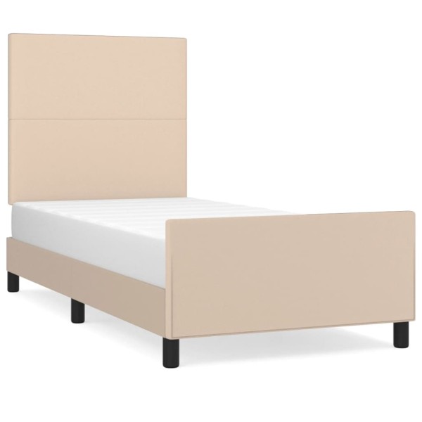 Estructura de cama cabecero cuero sintético capuchino 90x190 cm