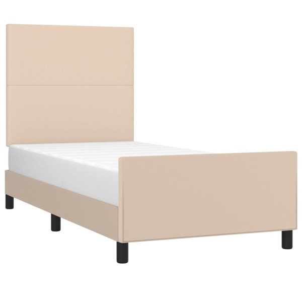 Estructura de cama cabecero cuero sintético capuchino 90x190 cm