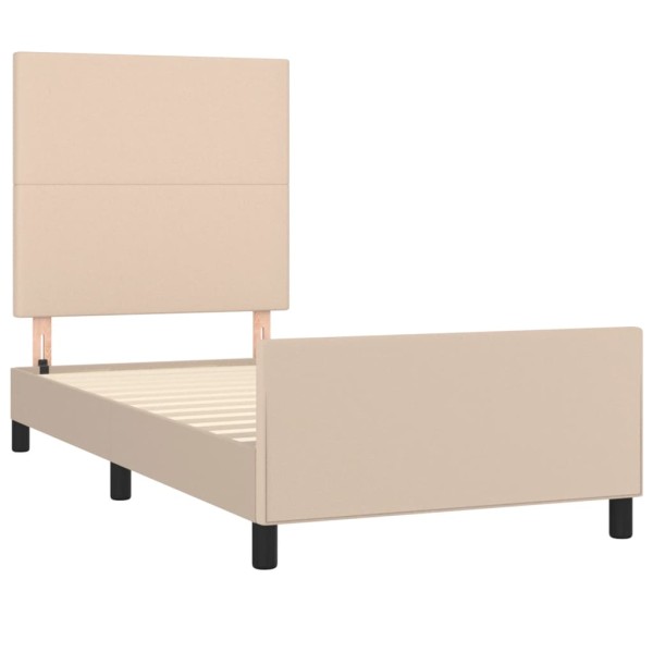 Estructura de cama cabecero cuero sintético capuchino 90x190 cm