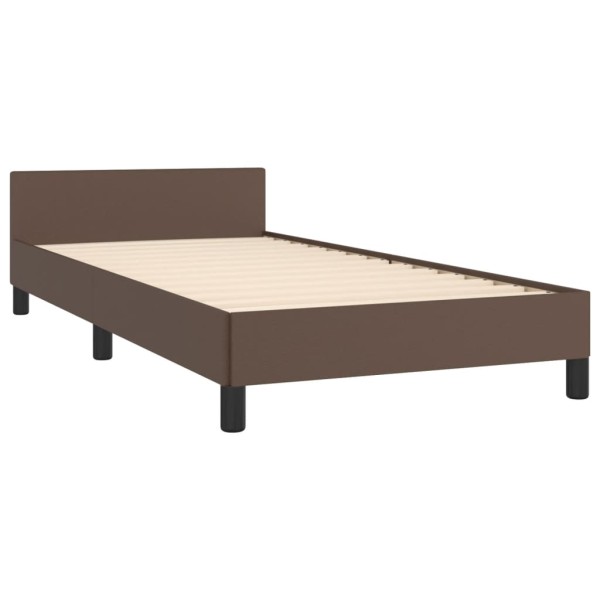 Estructura de cama con cabecero cuero sintético marrón 90x190cm