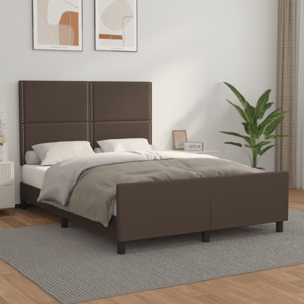 Estructura de cama cabecero cuero sintético marrón 140x190 cm