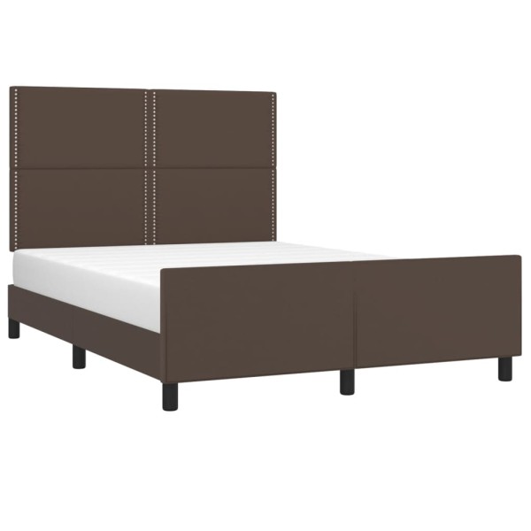 Estructura de cama cabecero cuero sintético marrón 140x190 cm