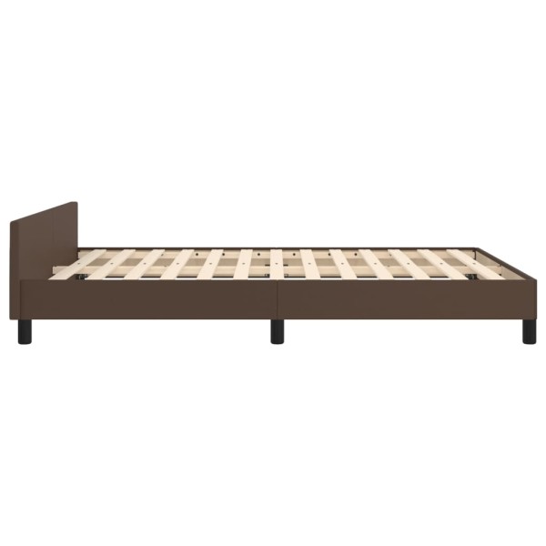 Estructura de cama cabecero cuero sintético marrón 140x190 cm