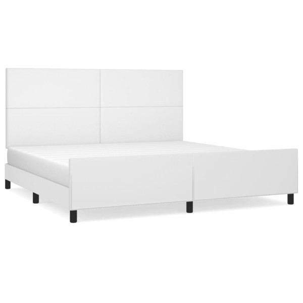 Estructura de cama cabecero cuero sintético blanco 200x200 cm