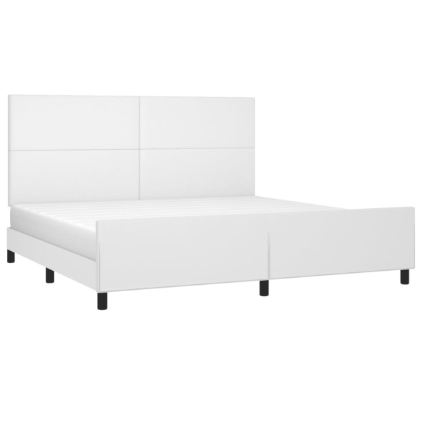 Estructura de cama cabecero cuero sintético blanco 200x200 cm