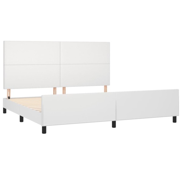 Estructura de cama cabecero cuero sintético blanco 200x200 cm