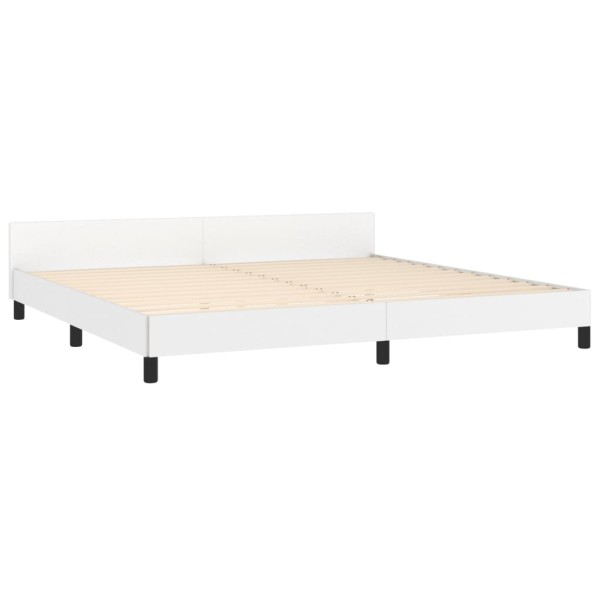 Estructura de cama cabecero cuero sintético blanco 200x200 cm