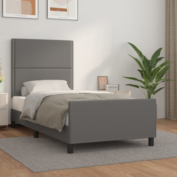 Estructura de cama con cabecero cuero sintético gris 100x200 cm